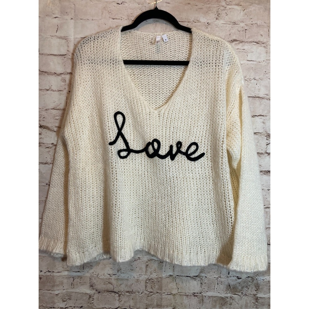 Elan Love Sweater Medium Cream Pullover Lightweight Open Knit Oversized Beachy